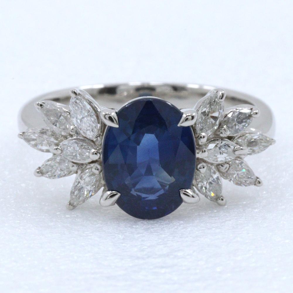Ring Pt900Platinum/sapphire/diamond #6.2(US Size) 6.4g Women Used