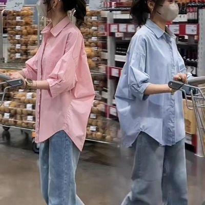 Elegancka i Casualowa Luźna Koszula Damska Letnia Rękaw Siedmiopunktowy Mała Koszula z Rękawami Średniej Długości i Wszechstronny Płaszcz W Modzie