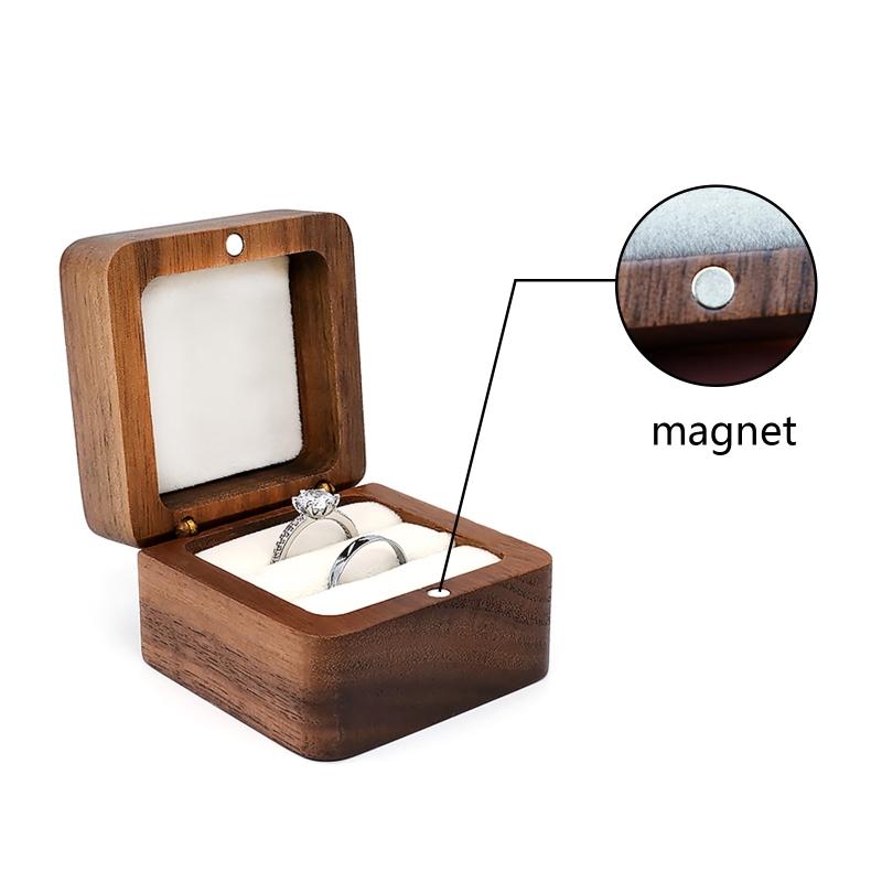 Multifunctional Small Jewelry Box Square Shape Organizer Mini Wooden Ring Box Soft Interior Holder for Proposal Wedding