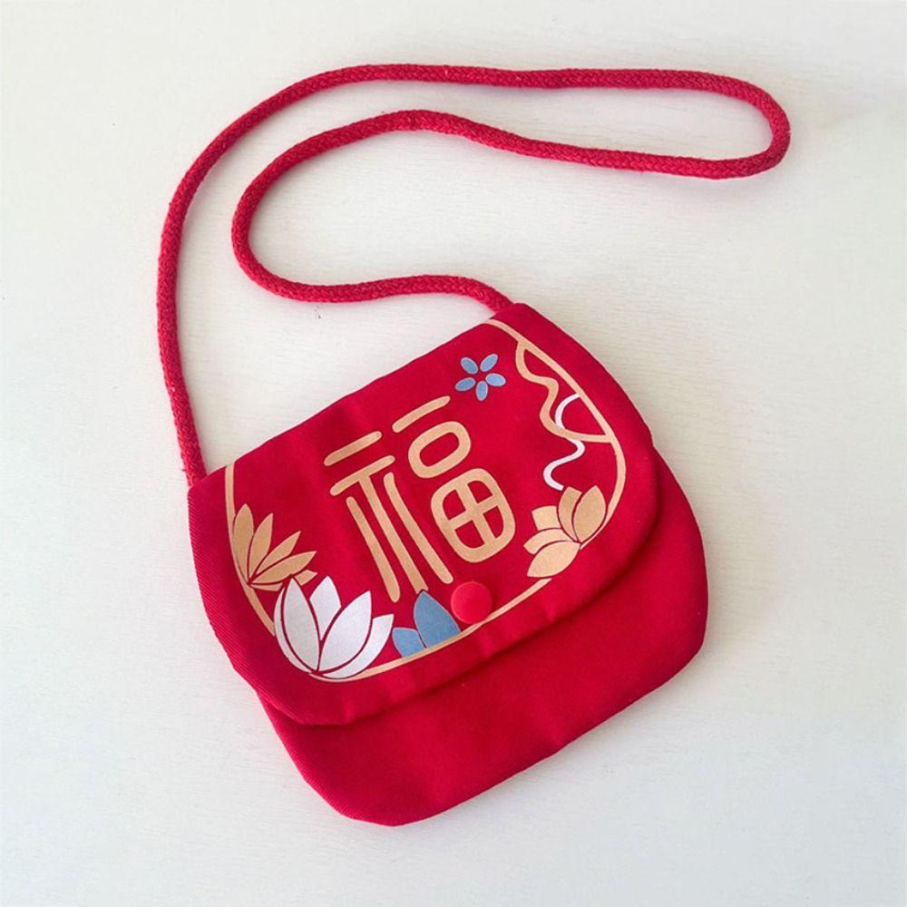 Traditional Chinese Style Candy Bag Letter Print Blessing Red Bag New Year Shoulder Bag Child