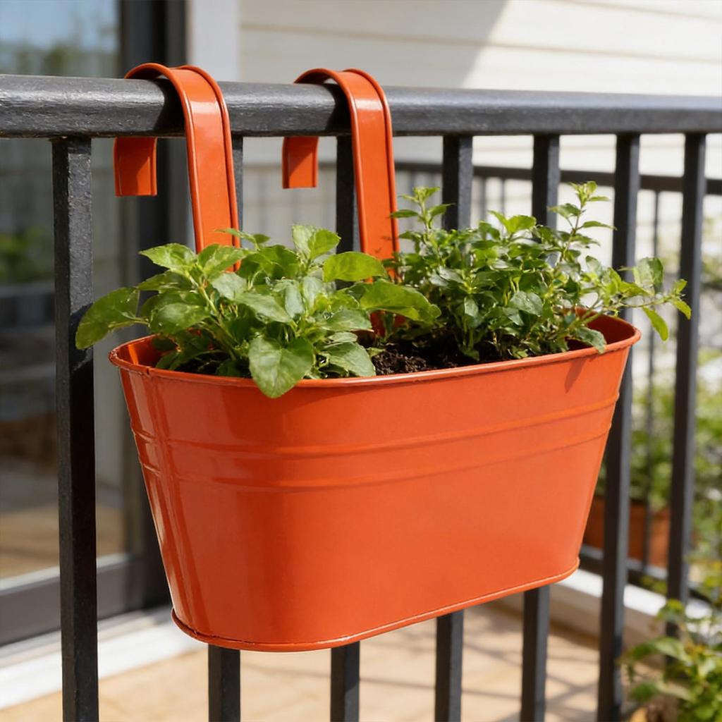 27cm Hangable Flower Pot Fence Hanging Flowerpot With Detachable Hook Metal Iron Plant Pot Holders Double Hook Hanging Flowerpot