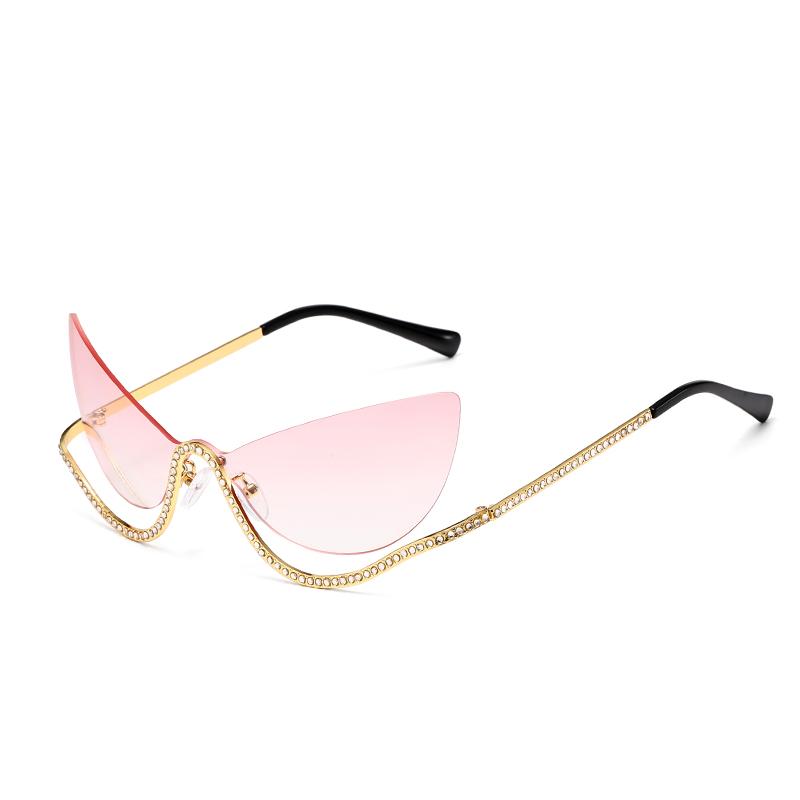 Trendy half-rimmed diamond sunglasses personalized half-rimmed fashion ladies party new style fashion lower half-rimmed metal