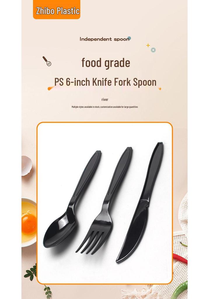 6-inch Disposable Plastic Cutlery Set: Individually Packaged Knife, Fork, and Spoon.