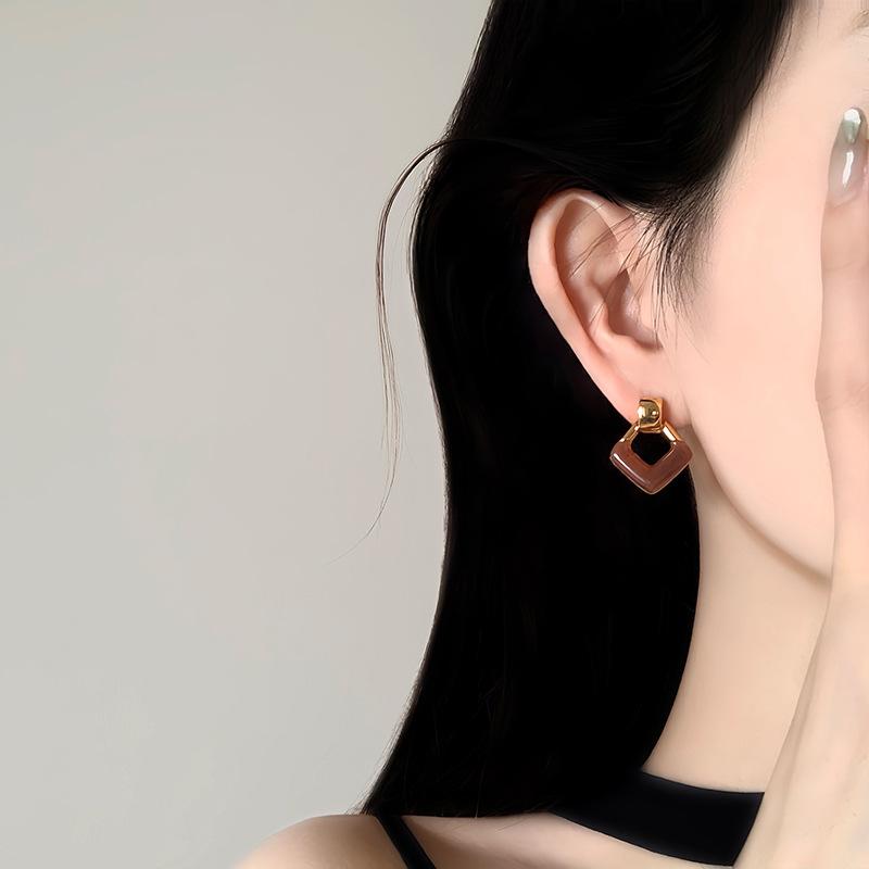 Resin rhombus pendant stud earrings simple daily versatile earrings light luxury earrings women