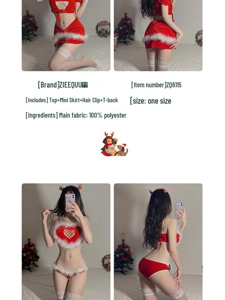 Festive Velvet Lingerie Nightgown & Role Play Set