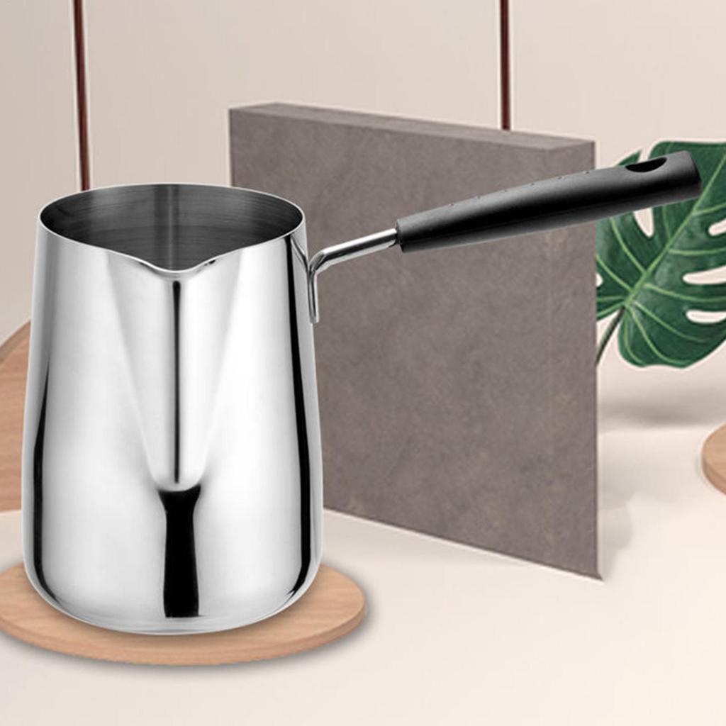 600ml Turkish Coffee Maker with Pouring Spout Small Stainless Steel Coffee Pot Coffee and Butter Warmer Long Handle Coffee Maker