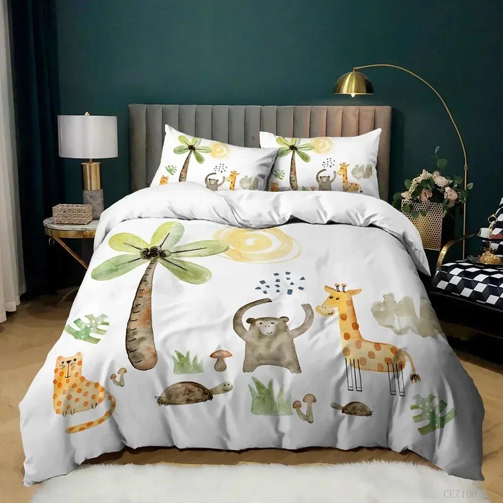 2025 Luxury New 3D Print Animal Duvet Cover Set Queen Cute African Animal Twin Bedding Set Colorful Jungle Animals Zoo Party