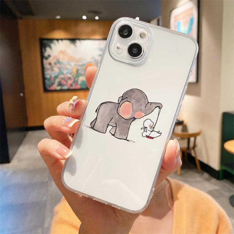 For iPhone 15 16 14 13 12 mini 11 Pro Max XS X XR SE 7 8 Plus Silicone Clear Cover Couple Style Cartoon Luxury Phone Case