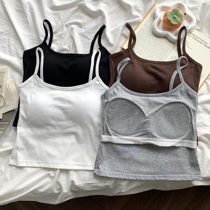 Korean Style Spicy Girl Cami Tank Top with Chest Pad and Beautiful Back Design - Women's Inner and Outer Wear