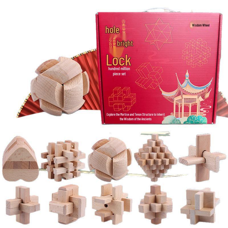 36-Piece Beech Wood Kongming Lock Set: Educational Building Blocks for Kids