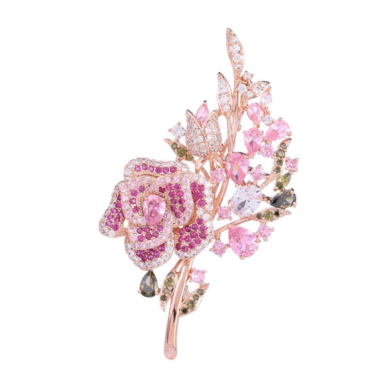 Women Wedding Flower Brooch Crystal Rhinestones Zircon Pin Clothing Accessories