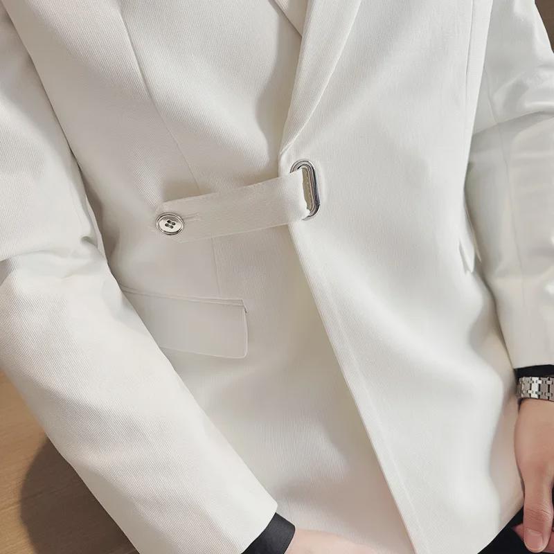 2024 Men's Slim Fit Dark Striped Casual Suit Jacket, Korean Style