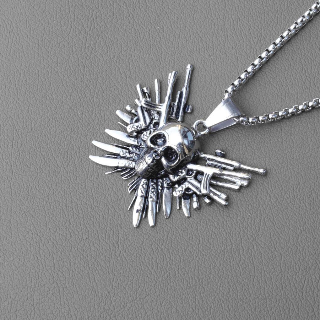 Vintage Κρεμαστό Κόσμημα Sharpshooter, Κολιέ με Κρεμαστό Πιστόλι Κεφάλι Κρανίου, Ένα Δώρο για τον Φίλο μου
