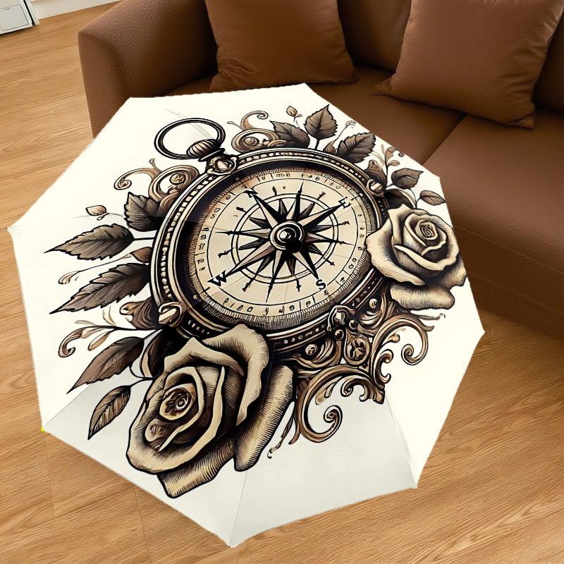 1 Stück Kompassrosen Automatischer Öffnungs-/Schließschirm mit Winddichtigkeit, stabiles 8-Rippen-Dach, langlebige Rippen, modisches Design 1300A