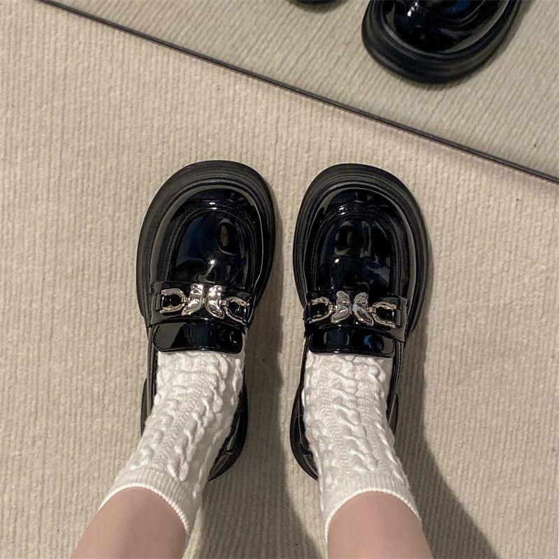 Commuter Women's New Summer One-pedal Single Shoes, Black Versatile Muffin Small Leather Shoes
