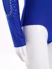 Boys Glittery Rhinestones Dance Leotard Mesh Patchwork Long Sleeve Crisscross Strappy Front Bodysuit for Stage Performance