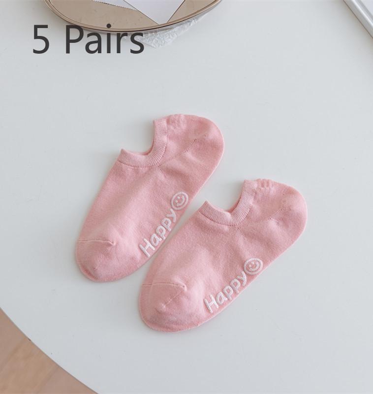 5 Paia di Calzini da Donna Primavera Estate Colore Unico Basso Silicone Antiscivolo Colore Caramella Invisibili