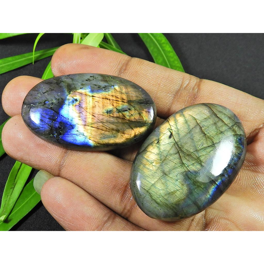 45-46MM Natural Purple Labradorite Oval Cabochon Loose Gemstone 2Pcs 178Cts. SK-4223