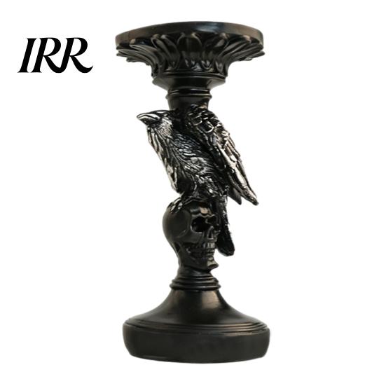 Dark Academia Home Decor Halloween Candlestick Holder Decoration, Gothic Raven Skull Candle Holder, Table Decoration Spooky Taper Stand for