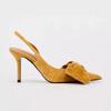 Fashion Designer Velvet Slingback Heeled Sandals Women Elegant Bow Decoration Back Strap Pointed Toe High Heels Dress Shoes Women Pumps