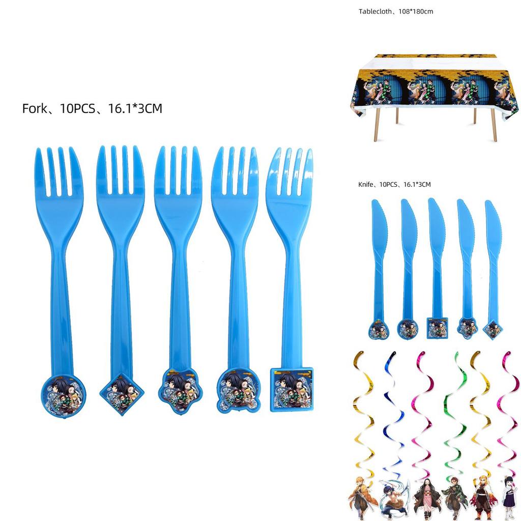 Působivé dekorace na dětskou narozeninovou oslavu Demon Slayer s bannery, balónky a samolepkami