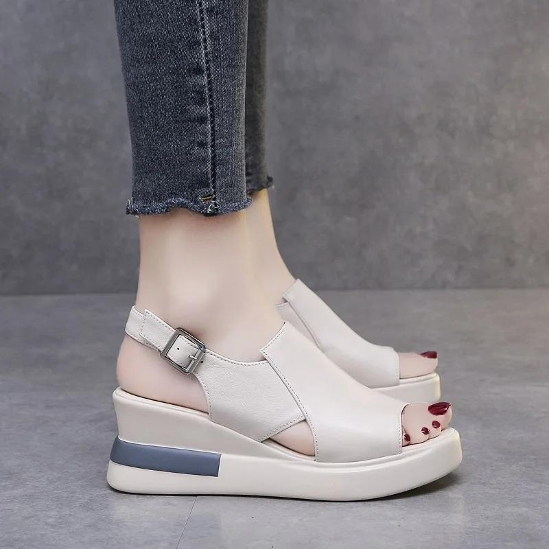 2025 New Ladies Shoes Peep Toe Women's Sandals Buckle Strap Casual Sandals Women Summer Plus Size Wedge Sandals Zapatos
