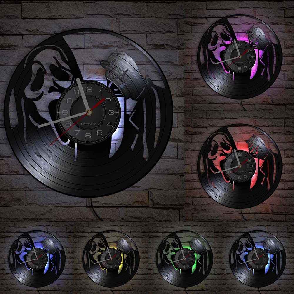 Happy Halloween Nacht Wanddekoration Vinyl Schallplatte Wanduhr Totenkopf Skelett & Geist Vintage Uhr Horror Dekoration Wanduhr
