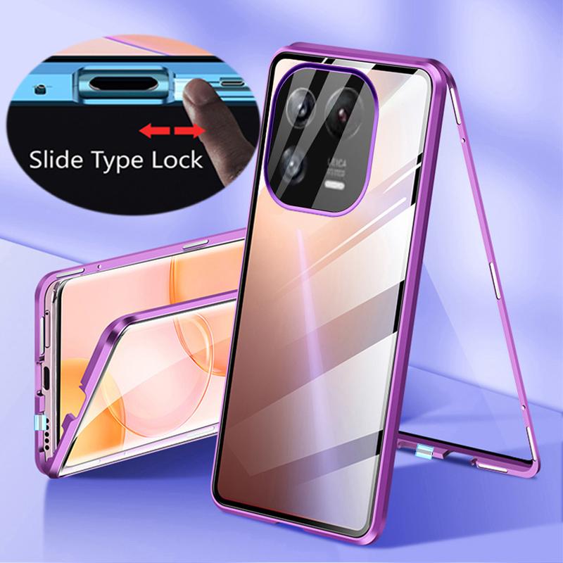 360 Metal Magnetic Case for XiaoMi Mi 11 14 Ultra 13T 11 14T 15 Pro 14 Civi Double-Sided Glass Transparent Snap Lock Phone Cover