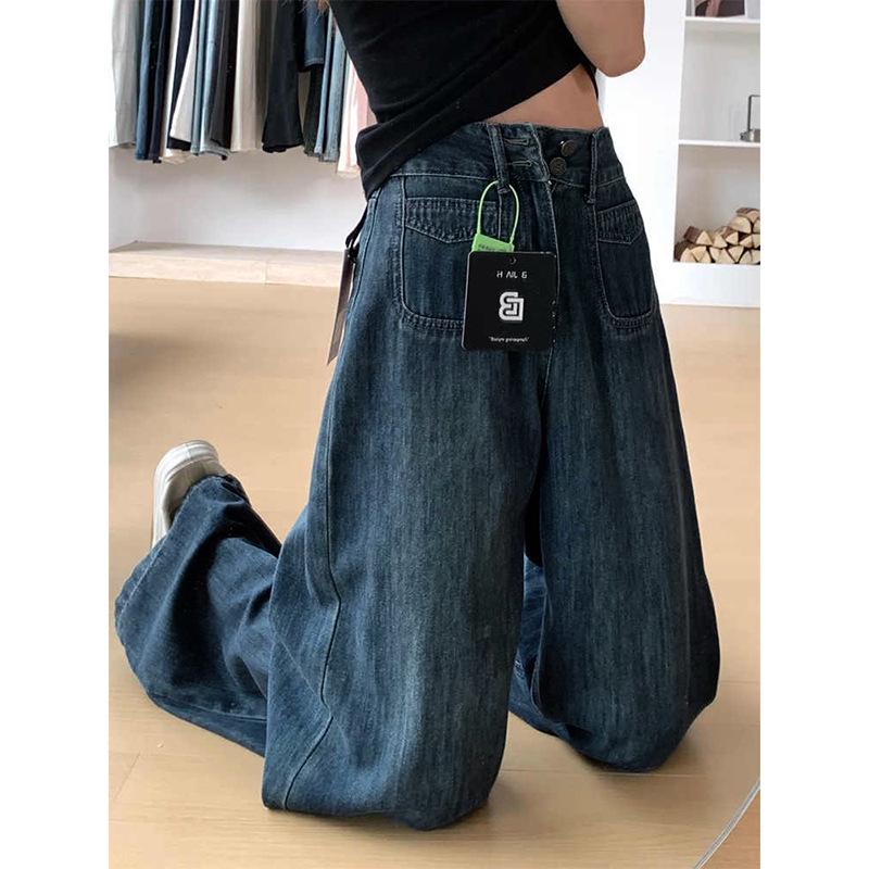 

Plus Size High Waist Vintage Wide Leg Jeans for Women - Slimming, Loose Fit, Floor Length L