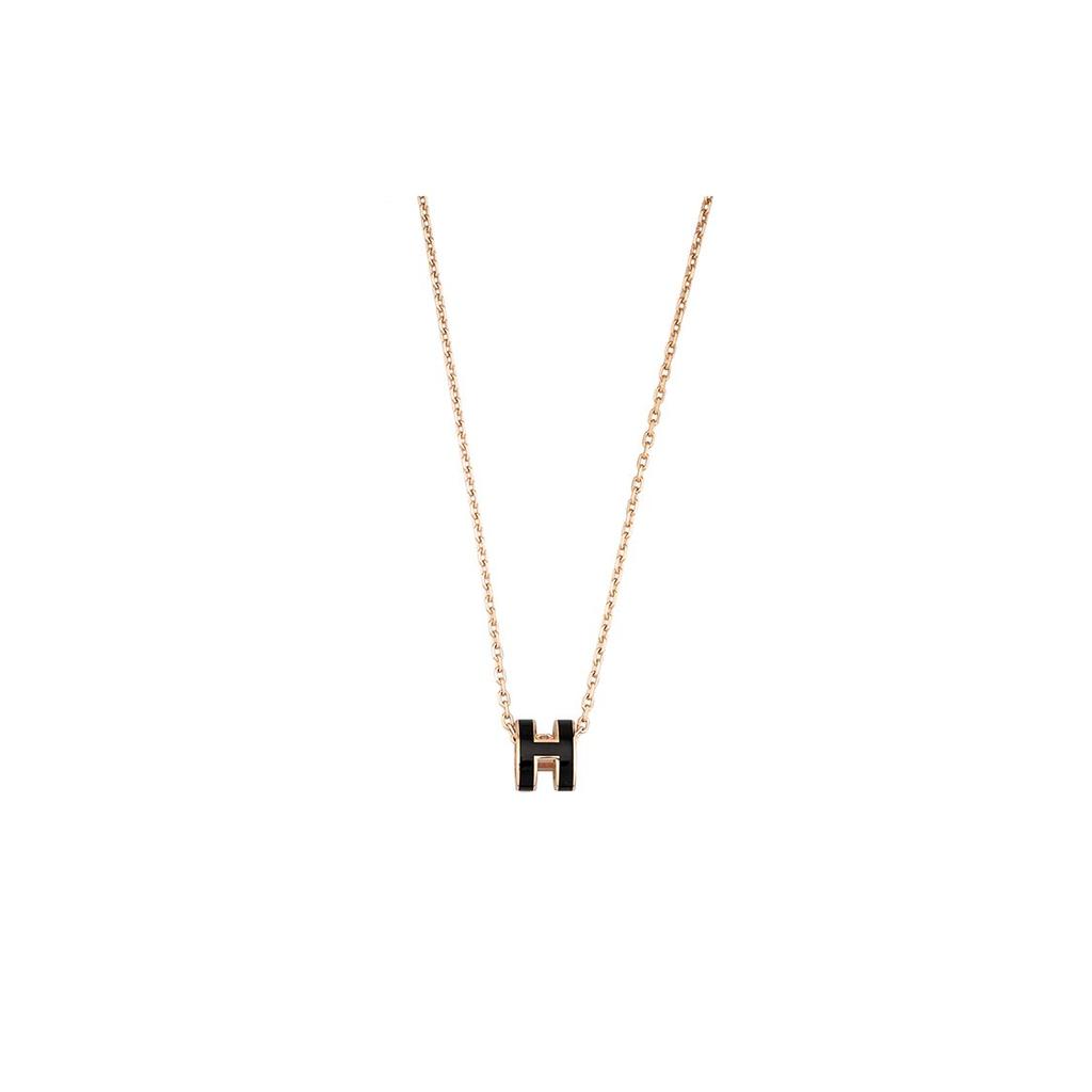Hermes Mini Pop H Iconic Letter Decoration Necklace Women Necklace Rose-Gold Black H147992FO03