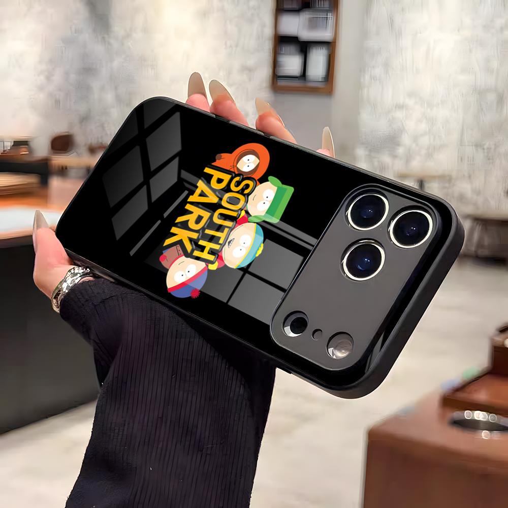 Funny S-South P-Park Phone Case For IPhone 17 Air 16 E Pro Max 15 14 13 Mini 12 Pro 11 Max Plus Black Glass Cover