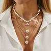 Ocean Wind Oil Drip Shell Fish Tail Pendant Necklace, Baroque Pearl Beaded Clavicle Necklace