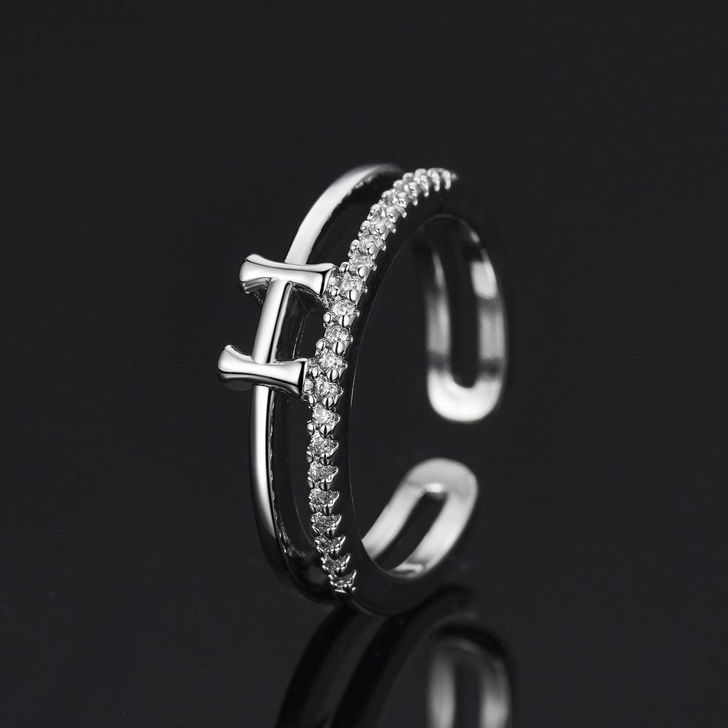 Korean Style Women's Double-Layer H Ring with Full Diamond Inlay - Elegant & Luxurious