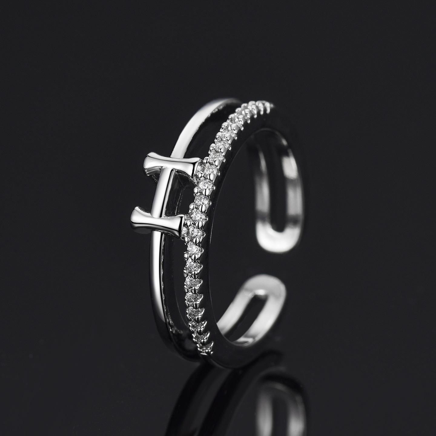 Korean Style Women s Double-Layer H Ring with Full Diamond Inlay - Elegant & Luxurious Adjustable Open