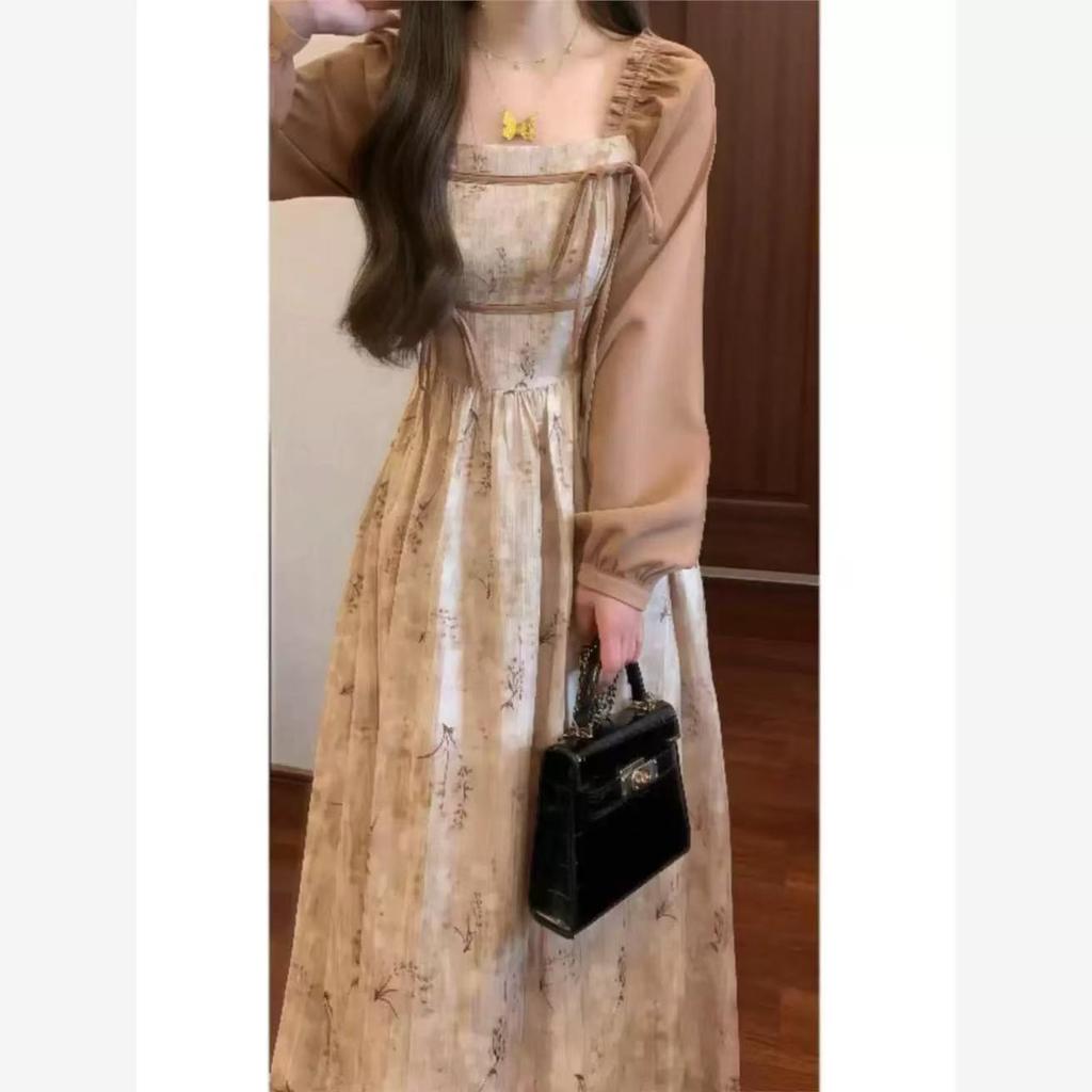 Plus-size Plus-size Plus-size Girl, Vintage and Sophisticated, Super Pretty, Two-piece Floral Dress for Tea Break, Niche and Not Clashing, Long Dress