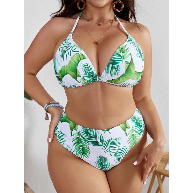 New plus size swimsuit female sexy printed bikini three-piece mesh blouse slimming swimsuit set swimsuit