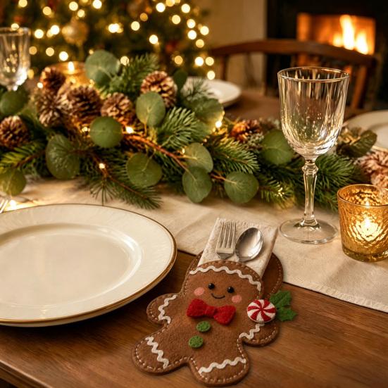 Christmas Cutlery Holder Felt DIY Kit, Holiday Flatware Pouch Craft Set, Handmade Utensil Sleeve for Dinner Table, Xmas Party
