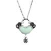 Electroplated Thai Silver Imitation Hetian Jade Safety Lock Pendant Necklace – Chinese Ancient Style Jewelry Gift for Mom