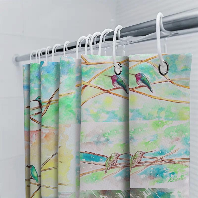 Watercolor Birds Shower Curtain Hummingbird Decor for Bathroom 3D Printed Fabric Waterproof Bath Mat Cover Available In Various
