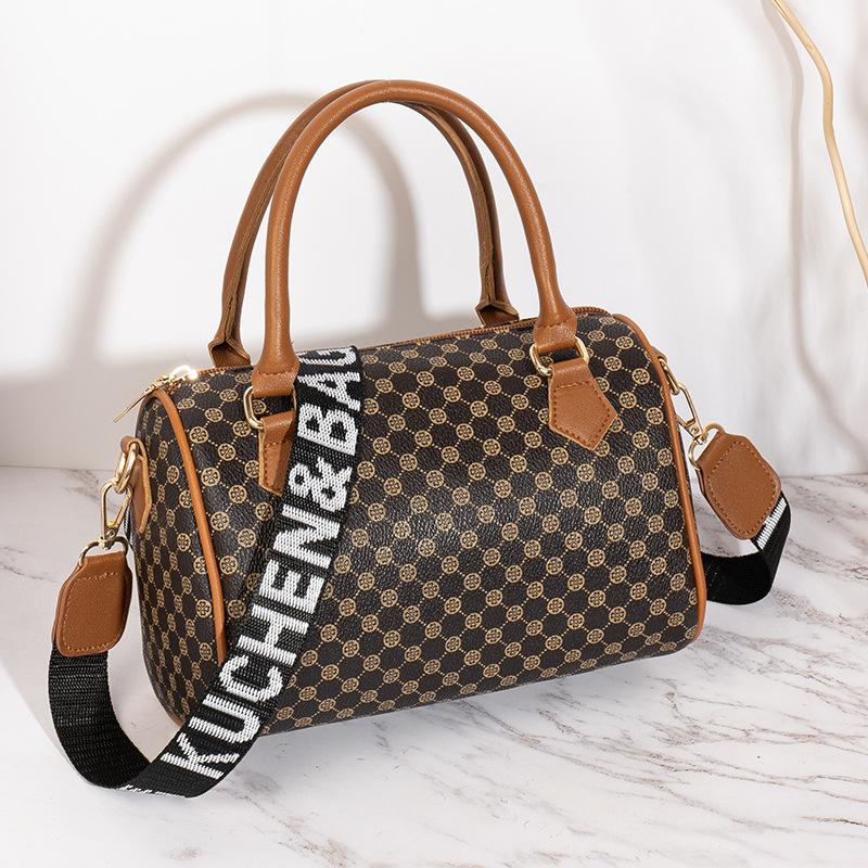 

Retro printed shoulder crossbody portable cylinder bag niche trendy versatile mobile phone change women s bag коричневый