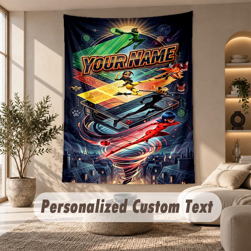 Miraculous Ladybug Tapestry, Personalized Custom Text, Wall Hanging Tapestry For Living Room Home Wall Decor