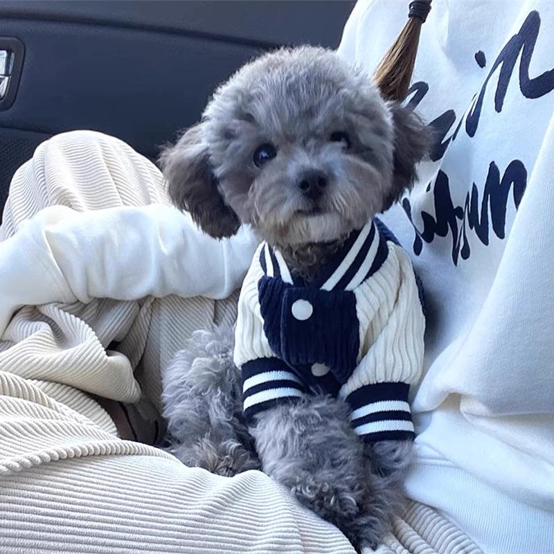 Cute Puppy Dog Clothes Autumn and Winter Warm Embroidered Corduroy Baseball Jacket Small Dog Bigbear Pet Clothing