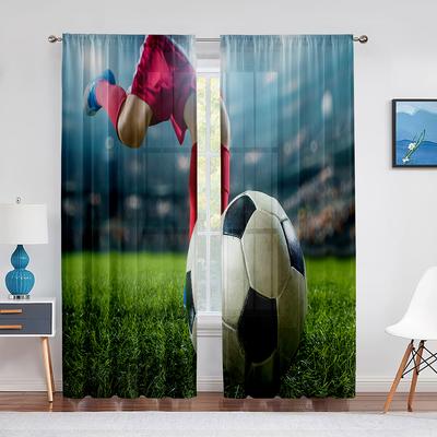 Soccer Striker Kicks The Ball Football Tulle Sheer Curtains for Living Room Bedroom Window Modern Tulle Voile Curtain Decoration
