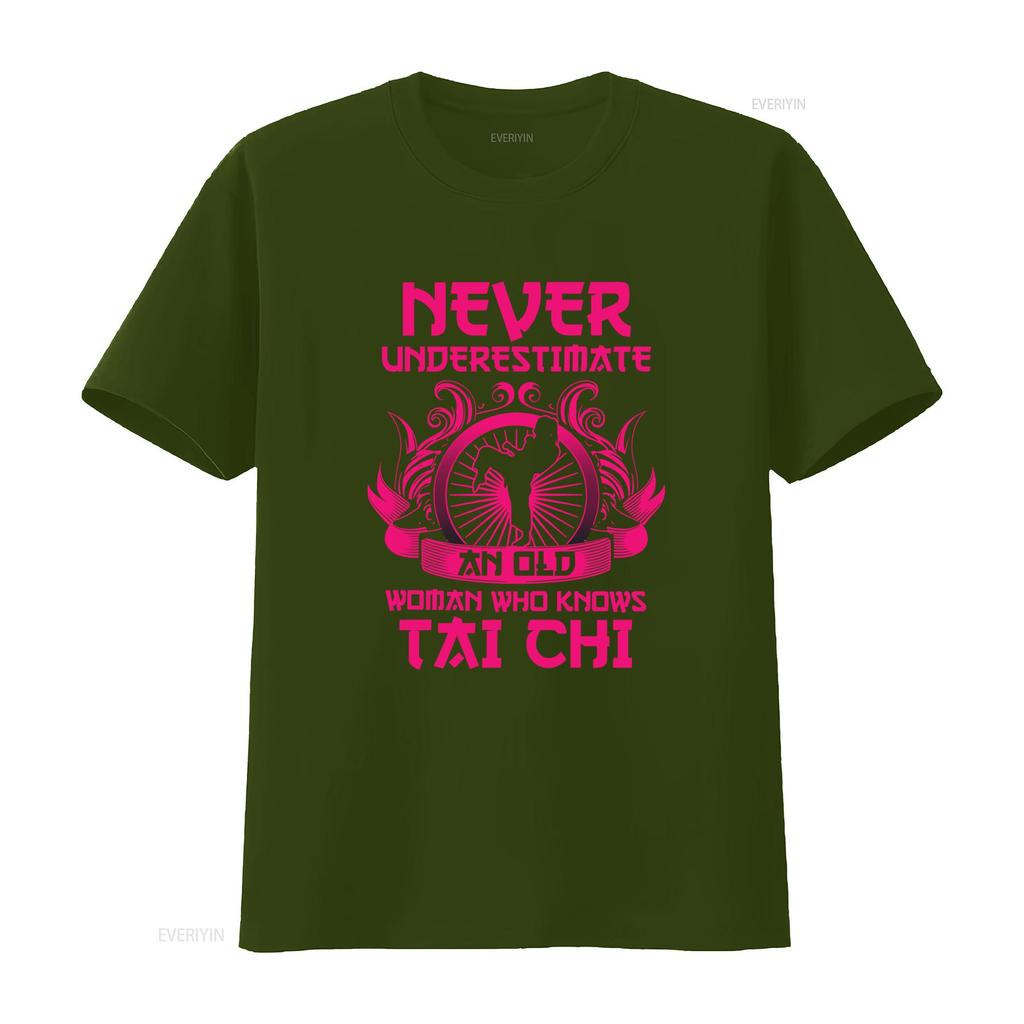 Never Underestimate An Old Woman Who Knows Tai Chi T Shirt Martial Arts Fitness Workout Gym Training vintage Washed Breathable