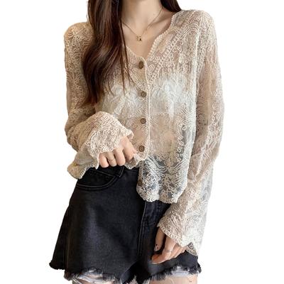 Lace UV Air Conditioning Sheer Floral Long Openwork Perfect for and Outings [fourfivesix Haru] Women's Blouse, Cardigan, Protection, Protection, Top,