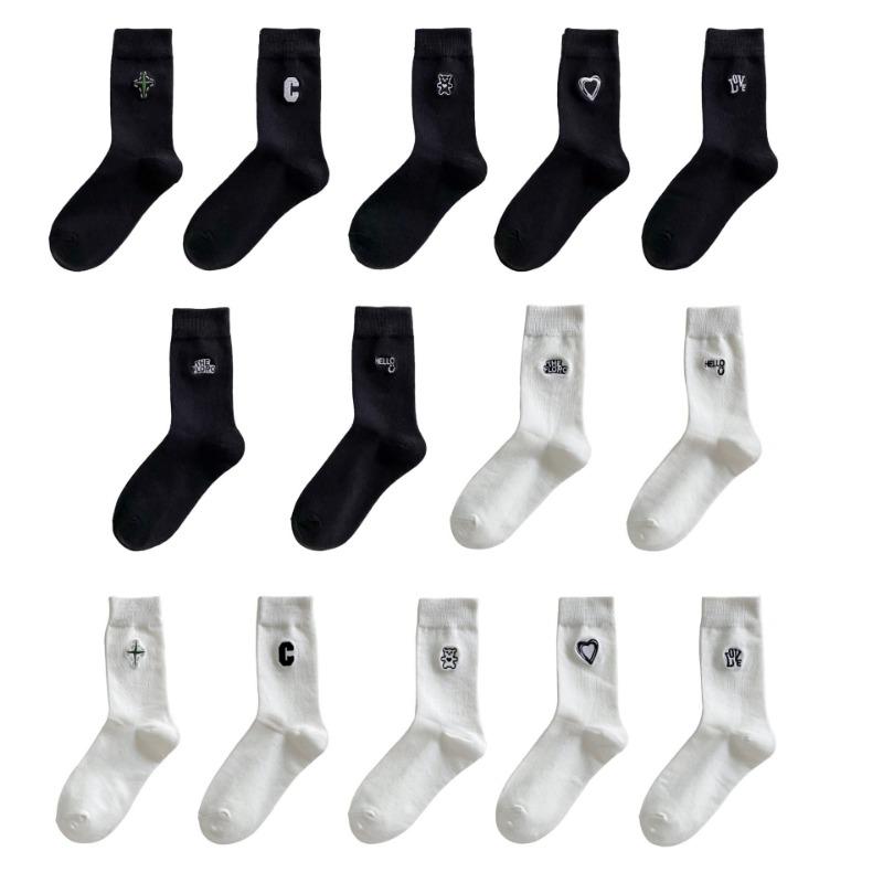 5 Pairs of Women's Summer Thin Letter Embroidery In The Tube Trend All Match Cotton Pile Socks