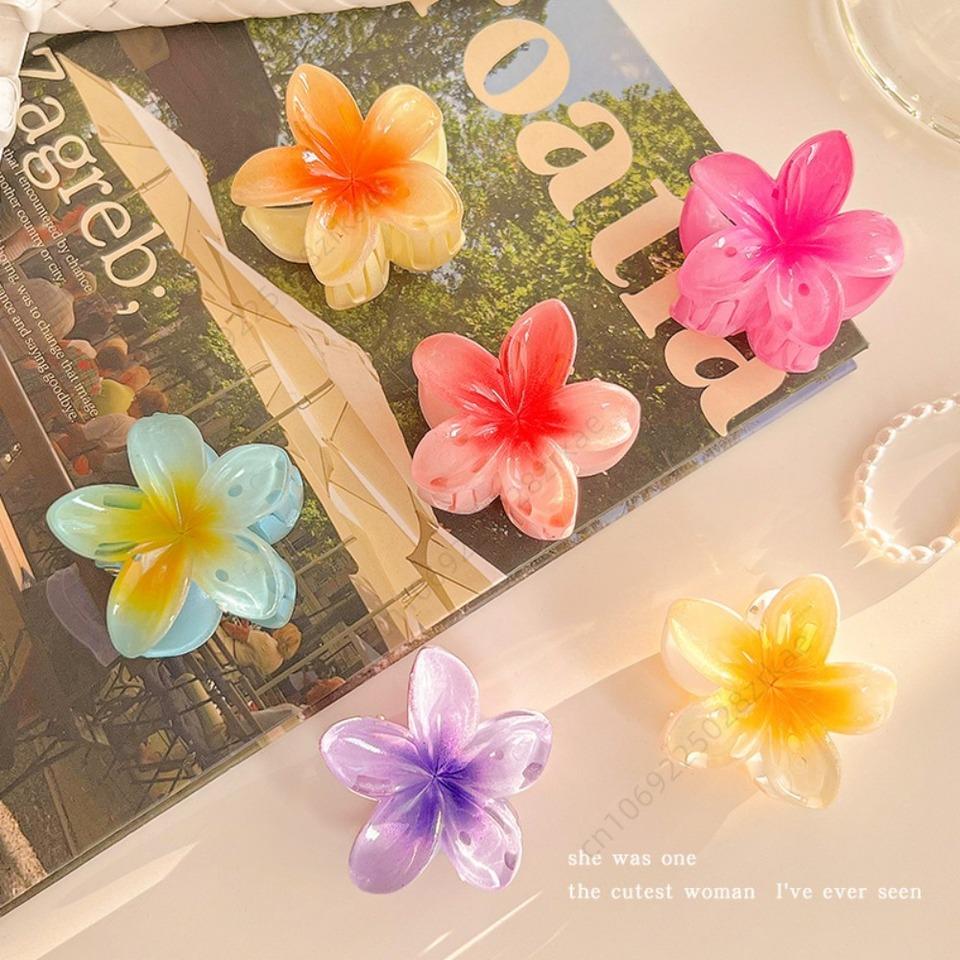 Hawaiian Gradient Hair Clips Flower Hair Claw Mini Fashion Head Wear Hairpin for Women Baby Girls Crab Barrette Hair Accessories