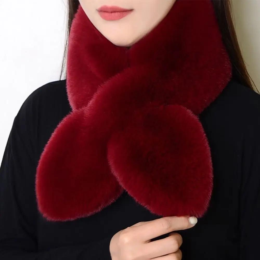 Korean Winter Faux Rabbit Fur Scarf Women Girls Scarf Soft Plush Scarves Solid Color Neck Collar Warmer Stuff Christma Gifts