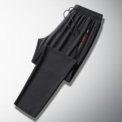 Pantaloni Casual da Uomo Primaverili e Autunnali Sezione Sottile Taglie Forti Seta Ghiaccio Gamba Dritta Larga Coulisse Piedi Asciugatura Rapida Piede Piatto Pantaloni Neri