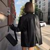 Women Black Brown Soft PU Blazer Shoulder Pads Long Sleeve Single Breasted Loose Casual Jacket Tops Korean Fashion Coat